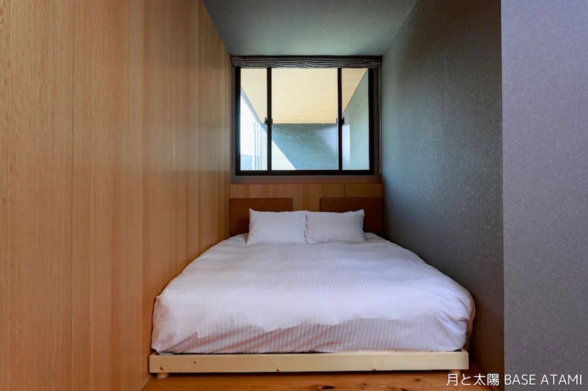 The bedroom at Moon and Sun BASE ATAMI. We accommodate large groups with five guest rooms.